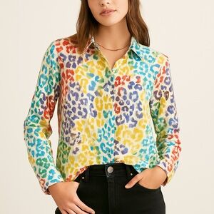 Vibrant Multicolor Leopard Print Button Down Shirt